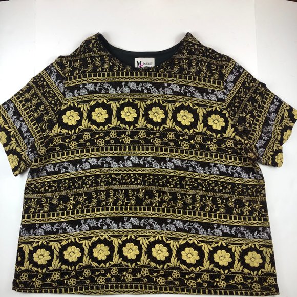 Black and Gold Floral Patterned Women's Top - Picture 3 of 10